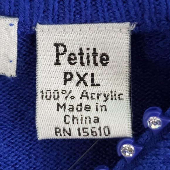 Luxe 360 Cobalt Blue Petite Sweater with Bling Zipper at Side Neck NEW Size XLP - Picture 13 of 15
